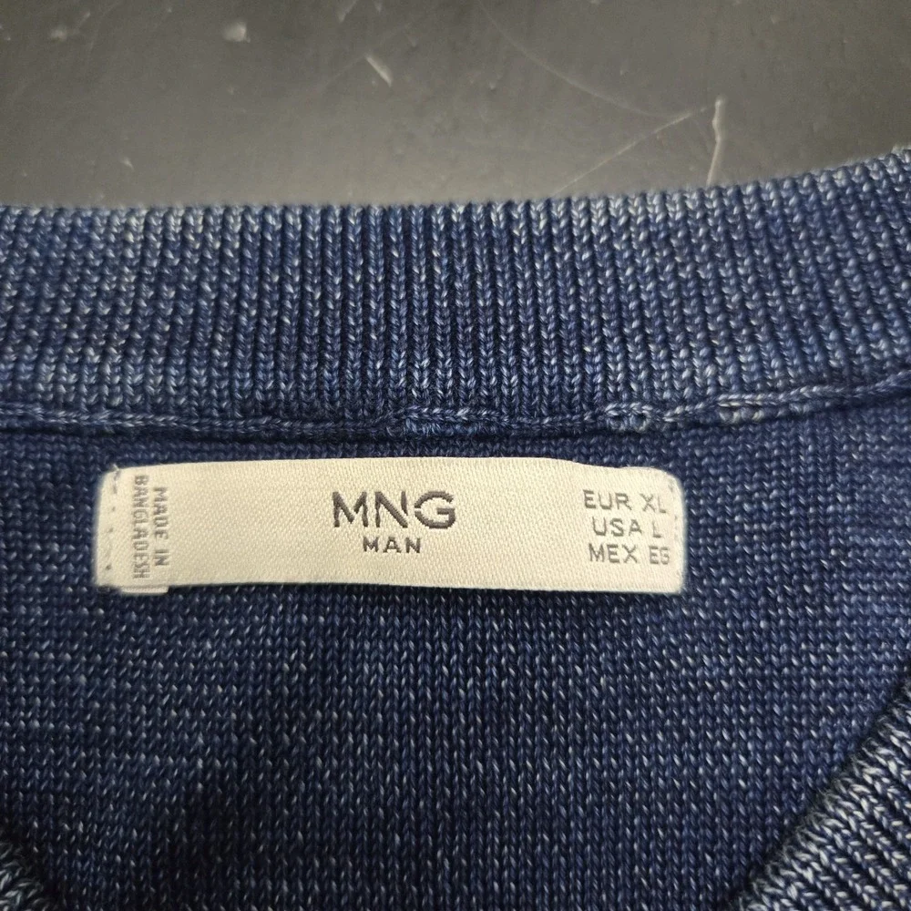 MNG Man Textured Short Sleeve Knit Shirt‎ Henley Navy Men's Large Resort Coastal